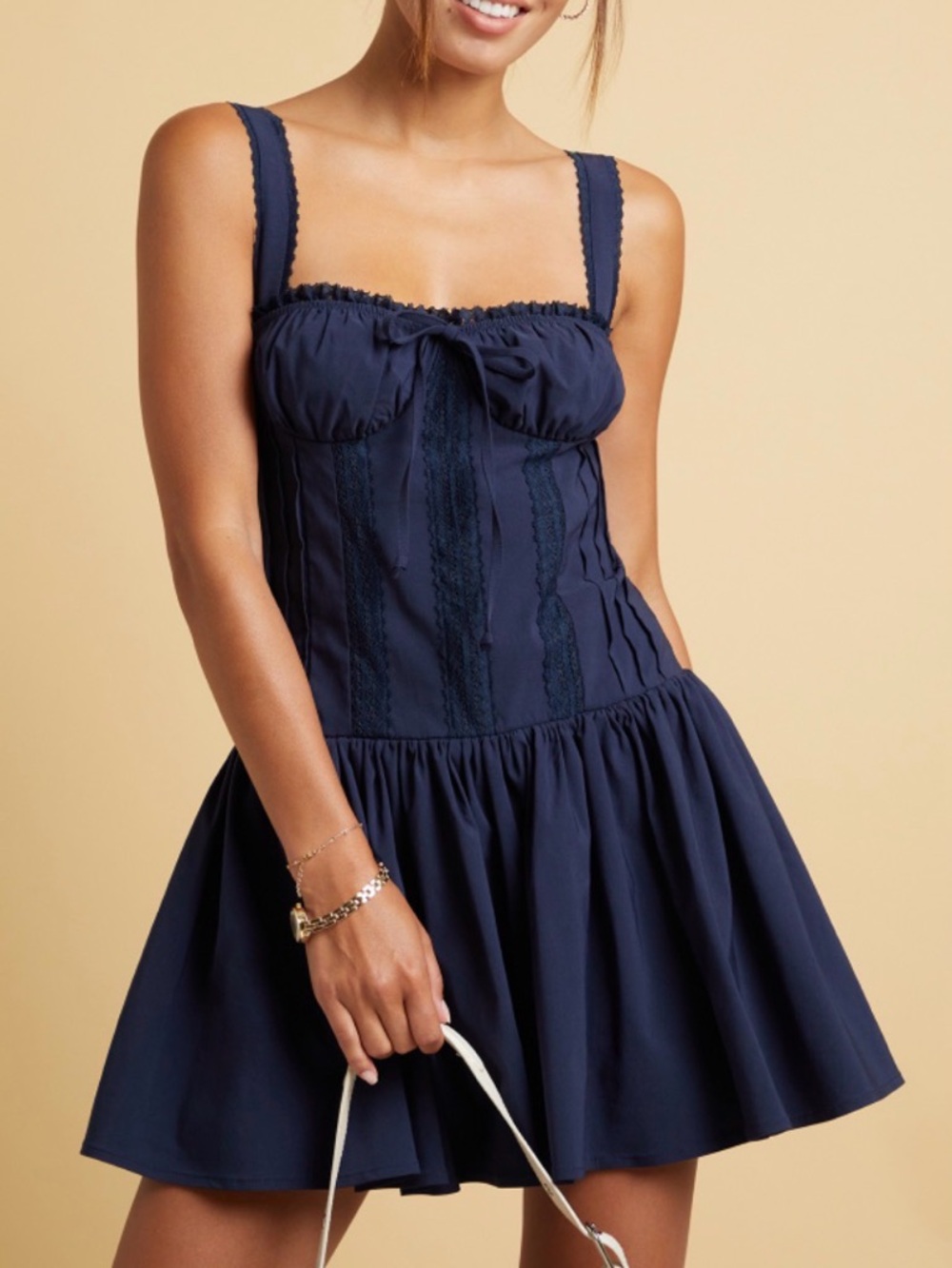PacSun Navy Blue Lace-Trim Camisole Dress
